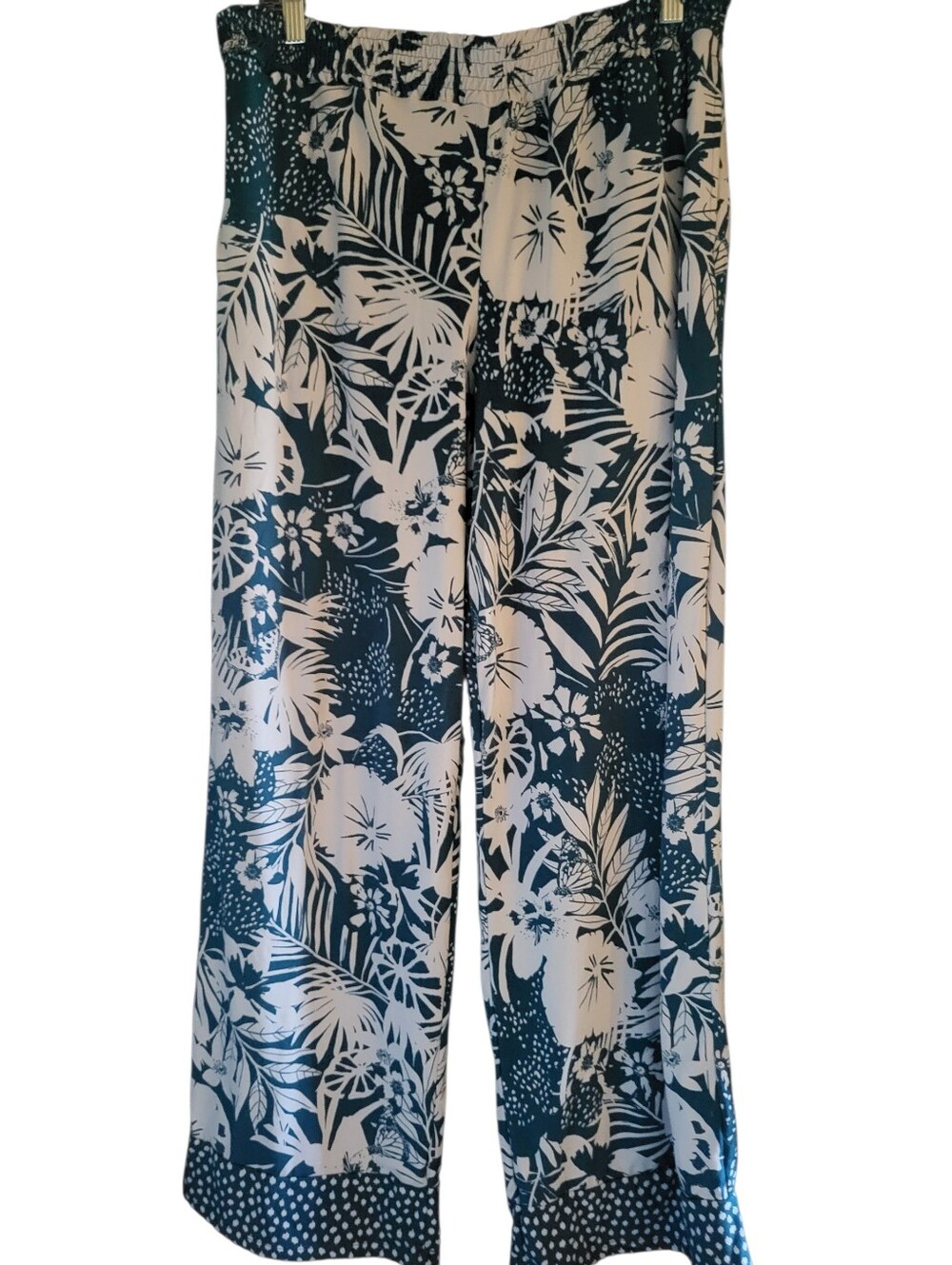Cuddl Duds Floral Pants Blue/White sz M